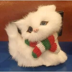 Realistic 3 Inch Christmas Shoppe White Cat Kitten Christmas Ornament Unused